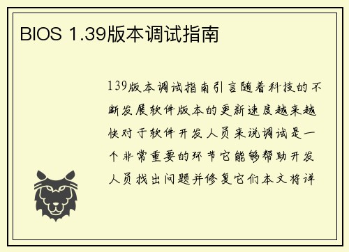 BIOS 1.39版本调试指南